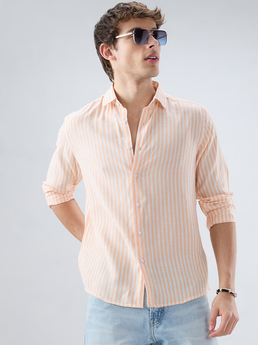 Pastel Peach Soft Candy Striped Vacation Shirt