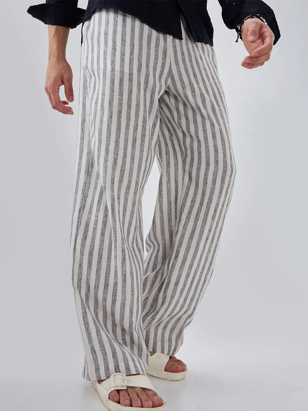 Monochrome Melange Textured Wide Leg Trousers