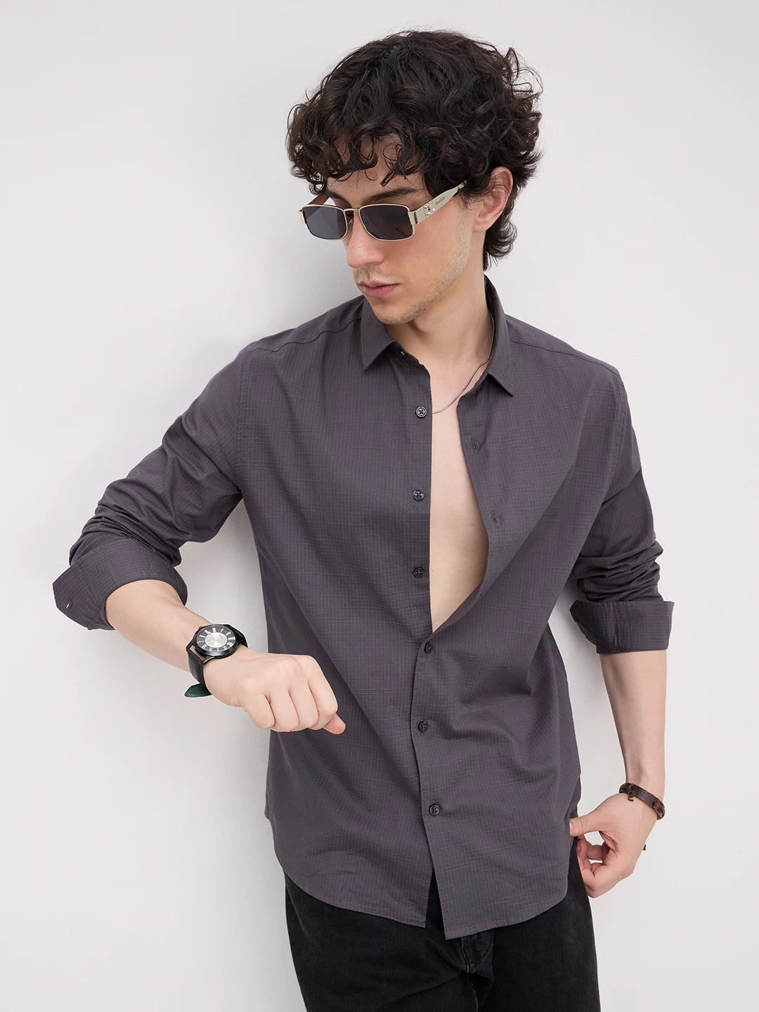 Graphite Grey Square Textured Shirt