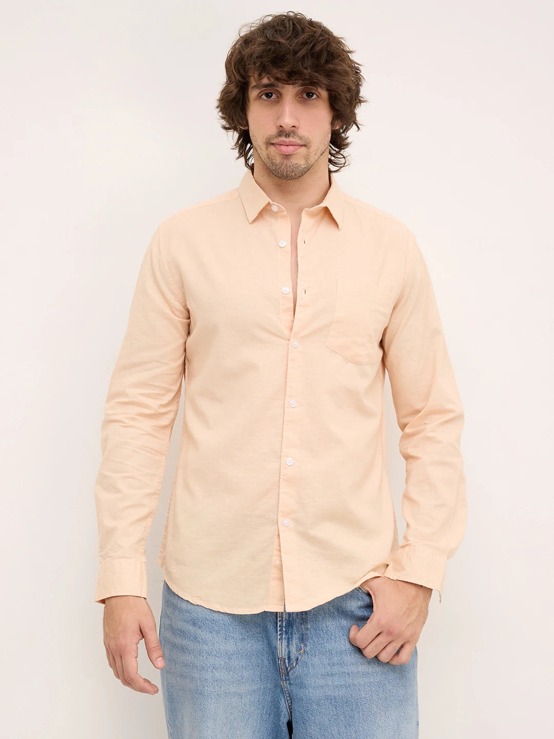 Soft Peachy Beige Slub Textured Shirt