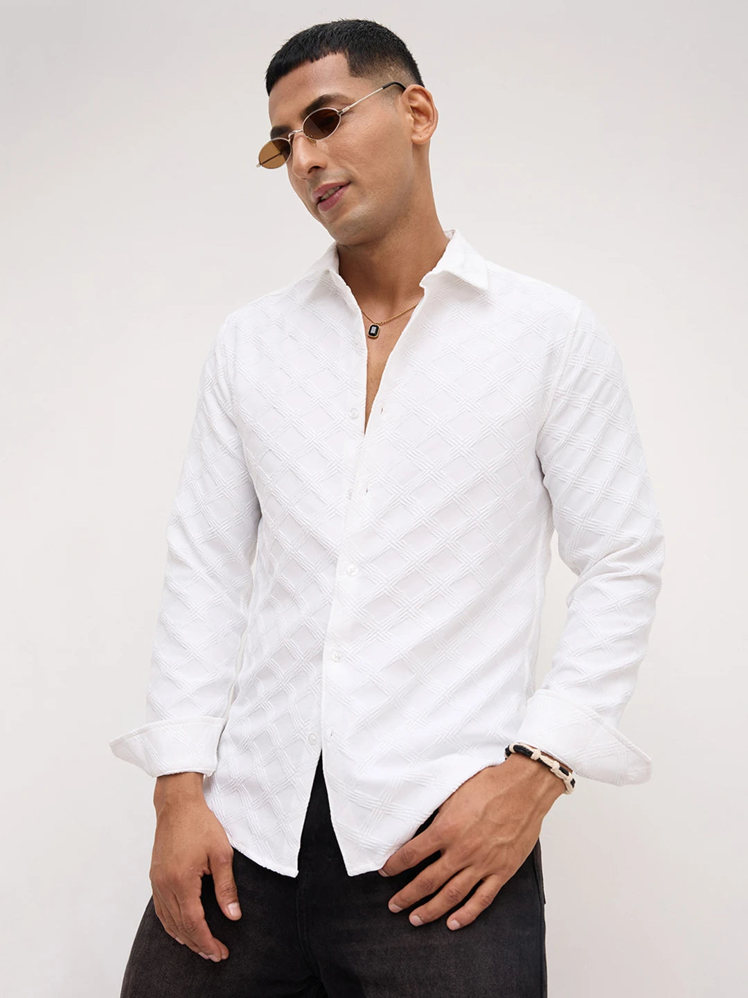 Snow White Diamond Weave Shirt