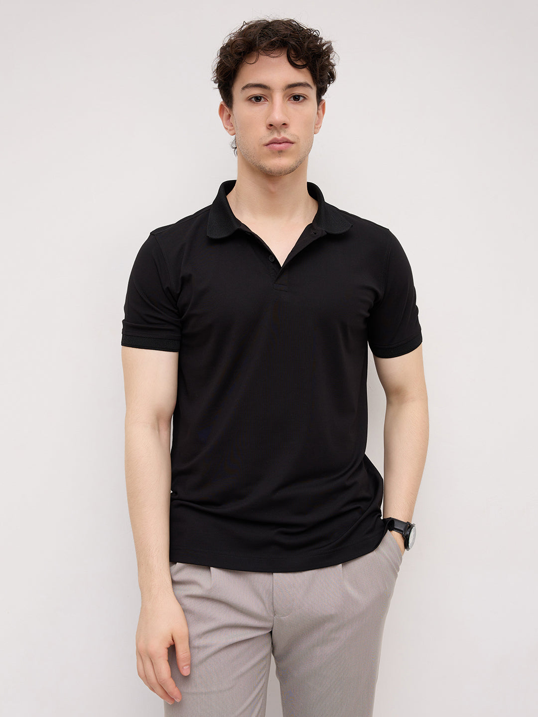 Timeless Black Honeycomb Polo Knit T-Shirt
