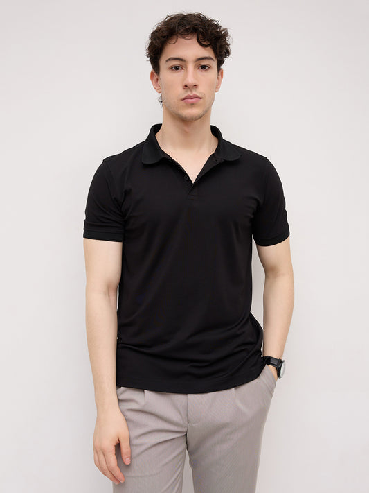 Timeless Black Honeycomb Polo Knit T-Shirt