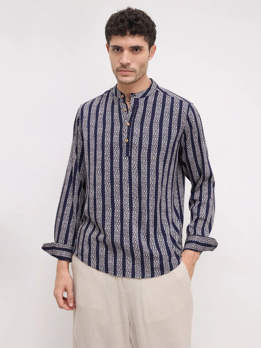 Navy & White Ethnic Motifs Printed Kurta