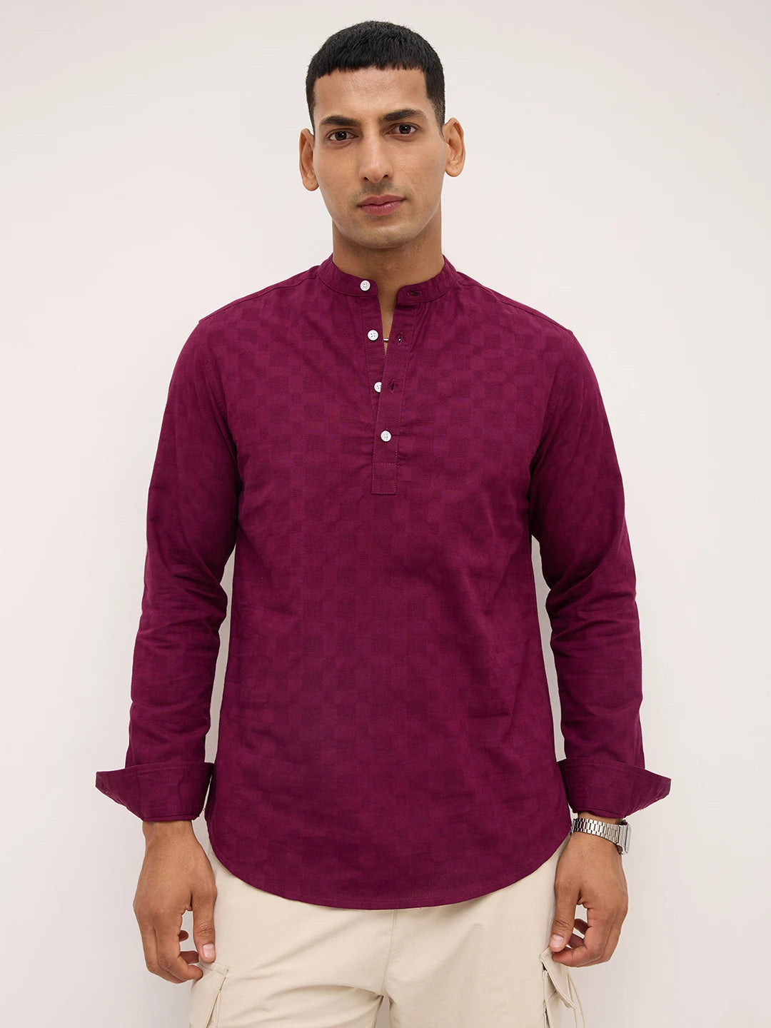 Maroon Sheer Box Weave Kurta
