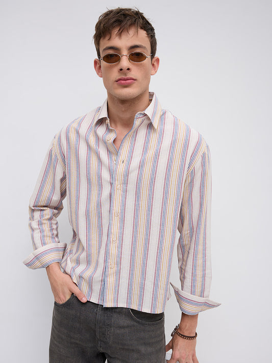 Ornate Multicolor Striped Boxy Fit Crop Shirt