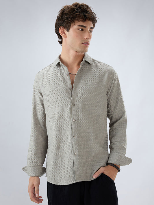 Intricate Grey Raised Motif Textured Shirt