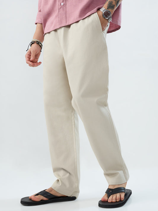 Solid Stone Beige Tapered Trousers