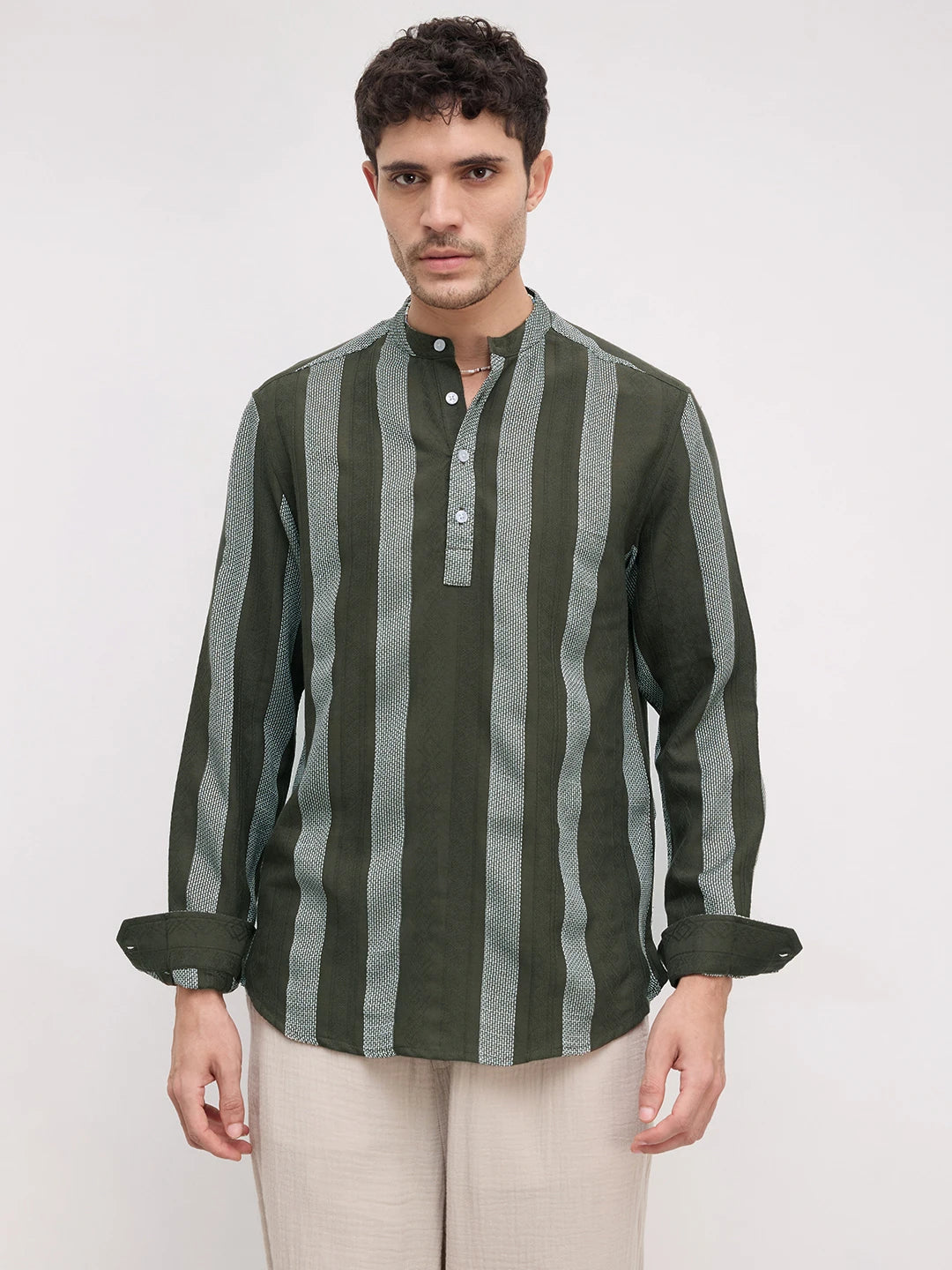 Evergreen Artisan Contrast Loom Striped Kurta