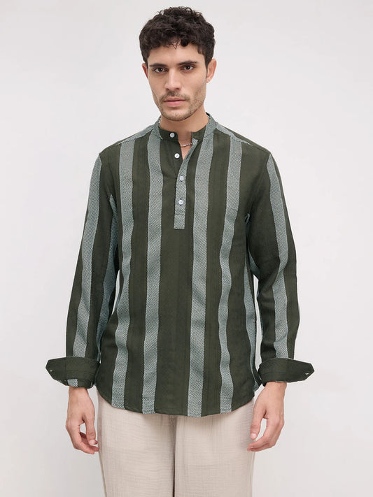 Evergreen Artisan Contrast Loom Striped Kurta