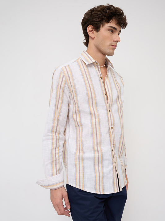 Sunwashed Multi Striped Slub Textured Shirt