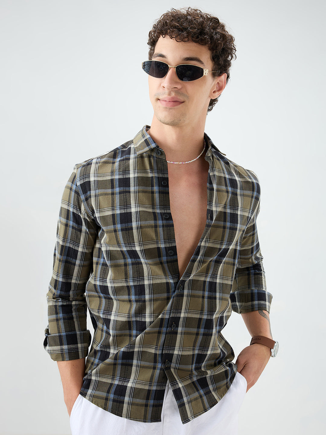 Olive & Black Diamond Loom Checked Shirt