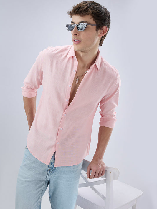 Pastel Pink Textured Weave Shirt