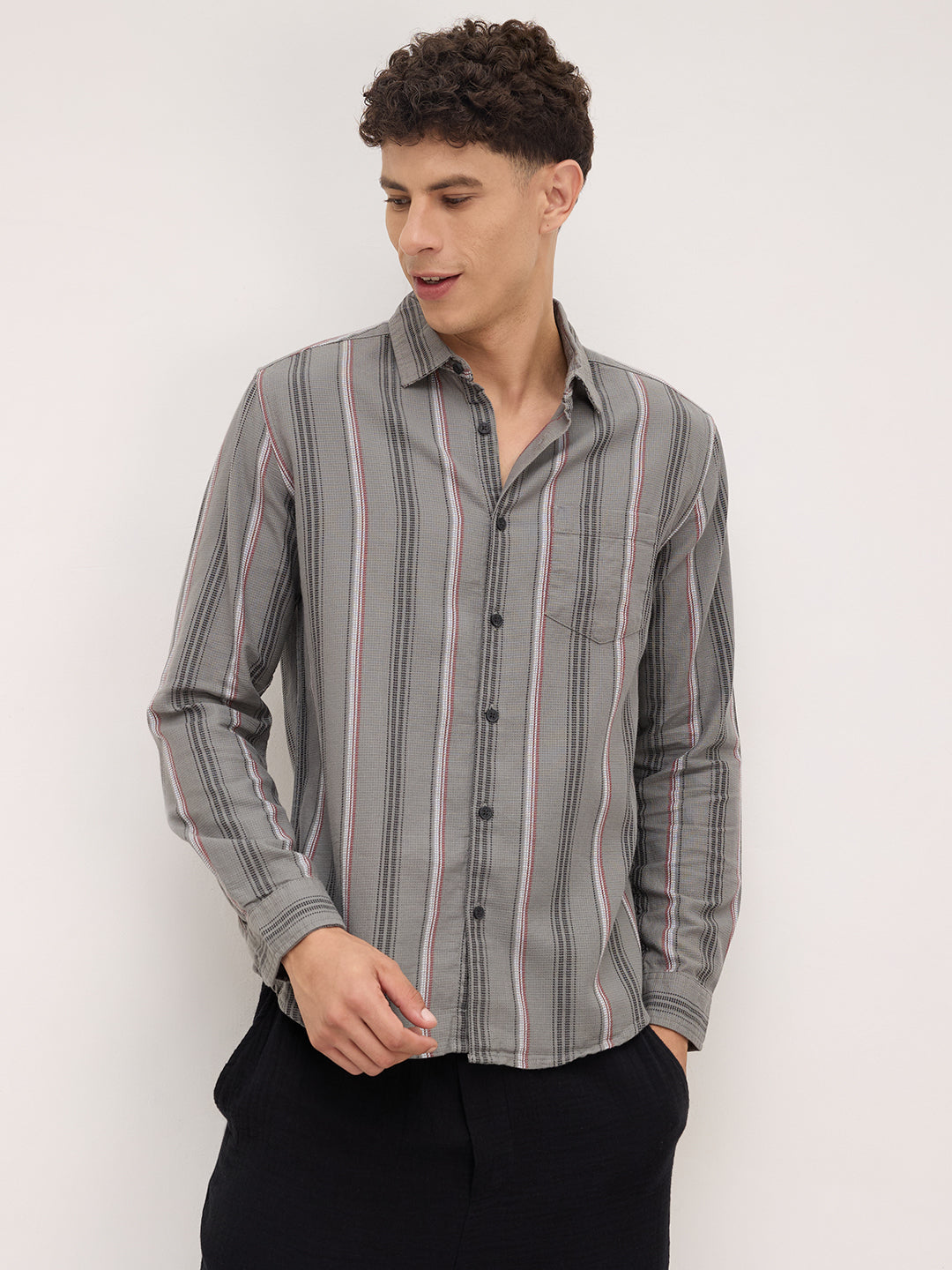 Cityscape Grey and Red Stripe Shirt