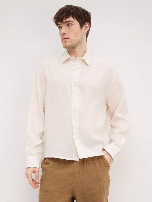 Classic Bisque Beige Boxy Fit Crop Shirt