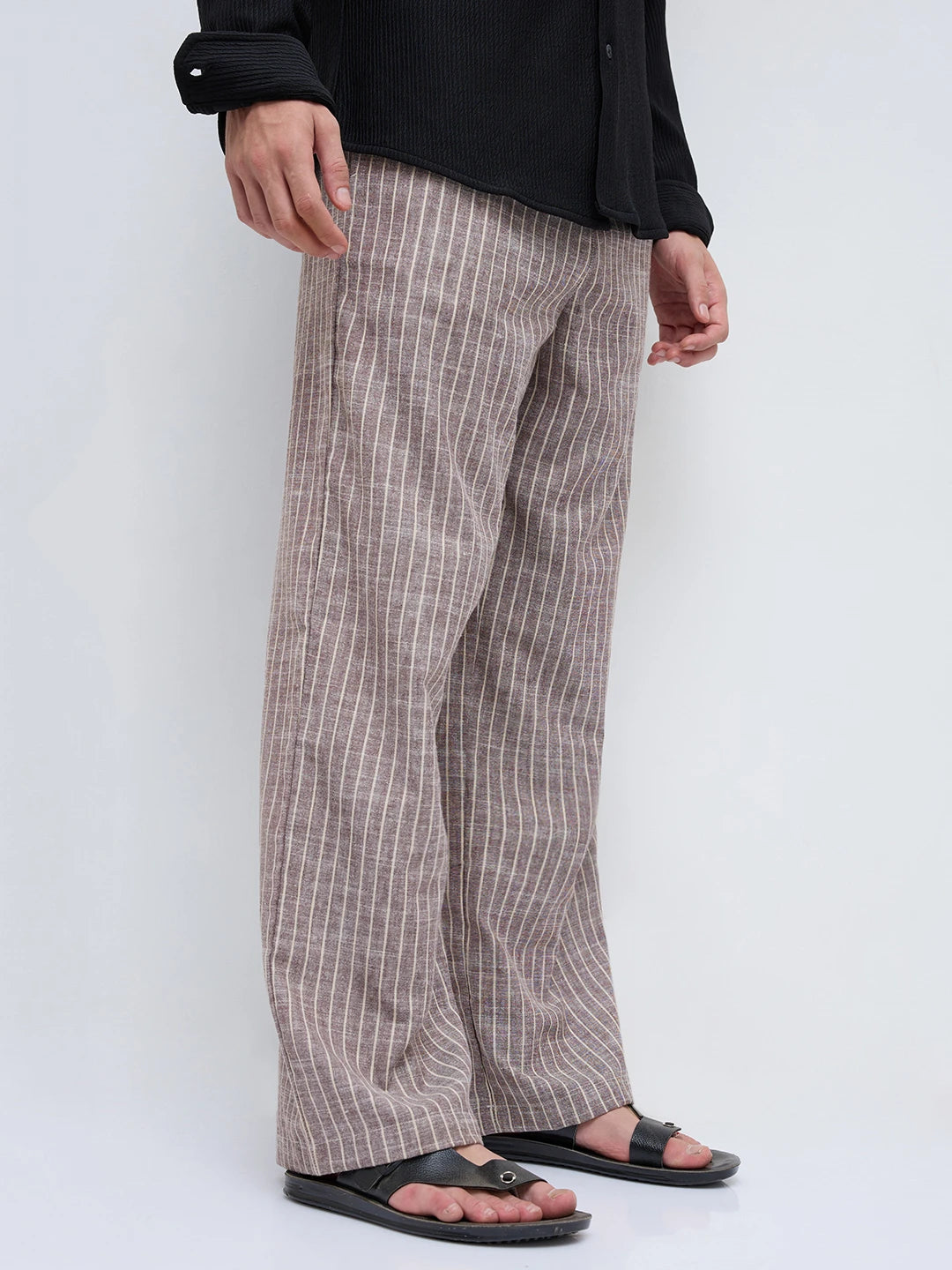 Rich Brown Striped Wide Leg Trousers