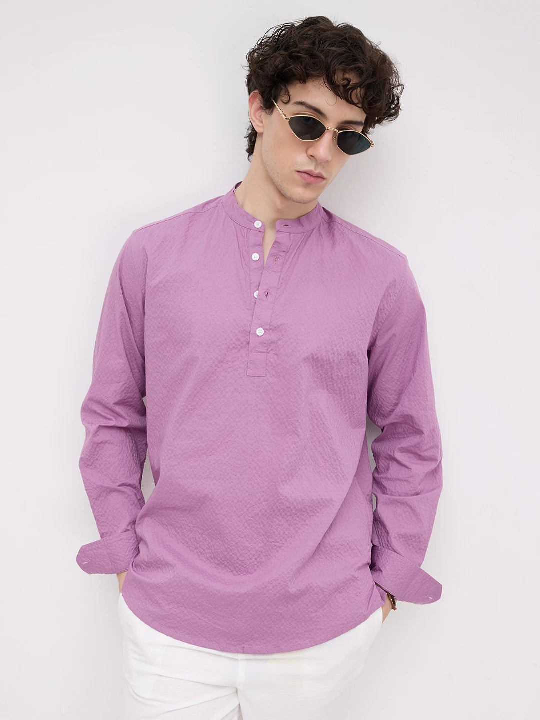 Crushed Fuchsia Pink Textured Kurta