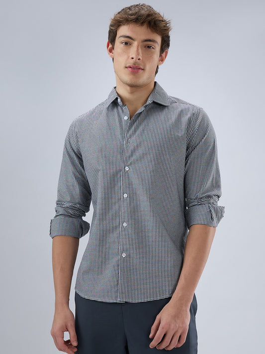 Monochrome Micro Gingham Checks Oxford Shirt