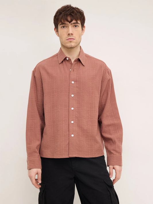 Rust Chestnut Brown Double Cloth Boxy Fit Crop Shirt