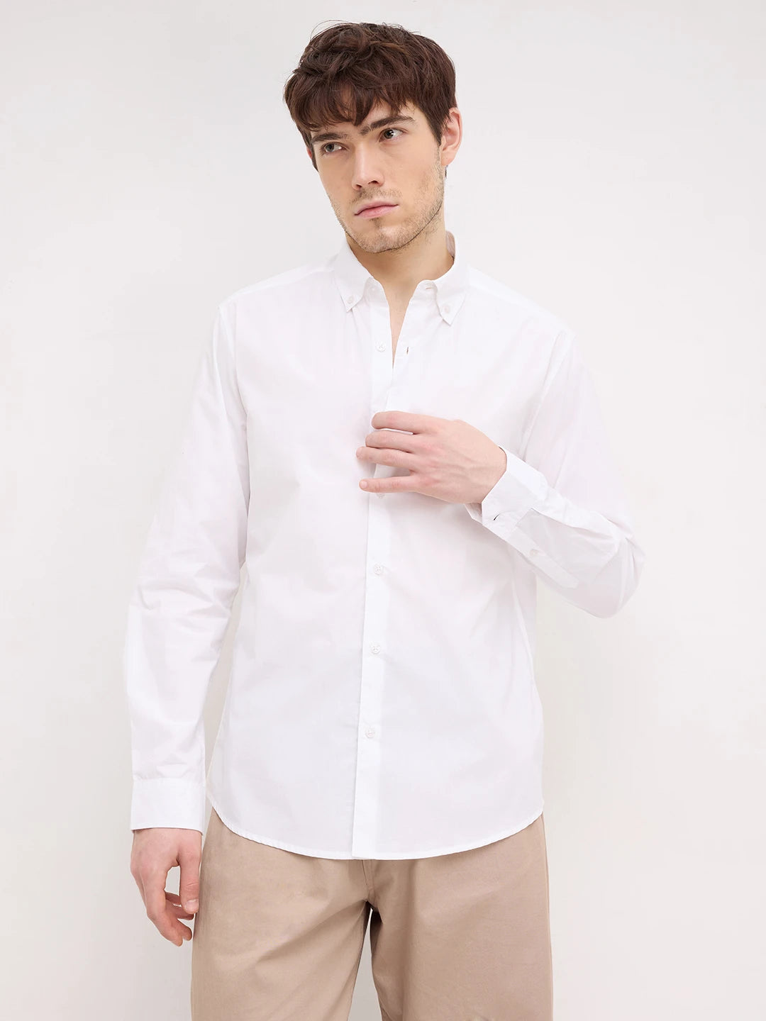 Pure White Button-Down Collar Business Shirt