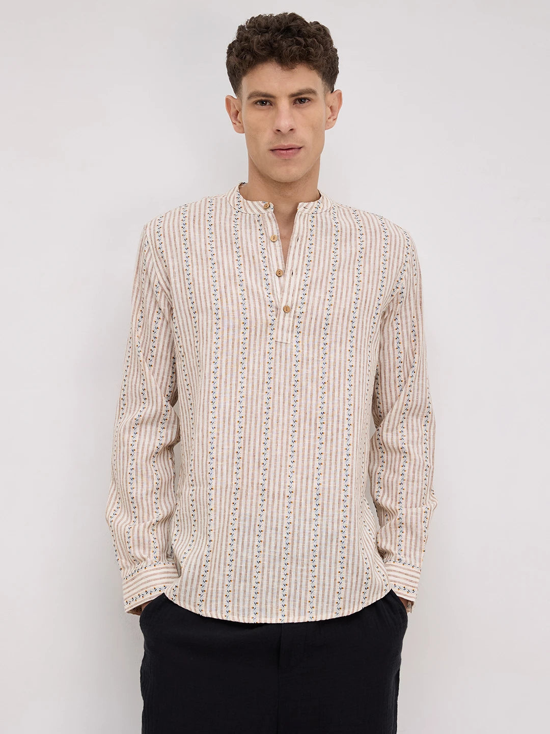 Desert Bloom Linen Blend Striped Kurta