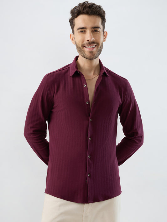 Deep Maroon Herringbone Knit Shirt