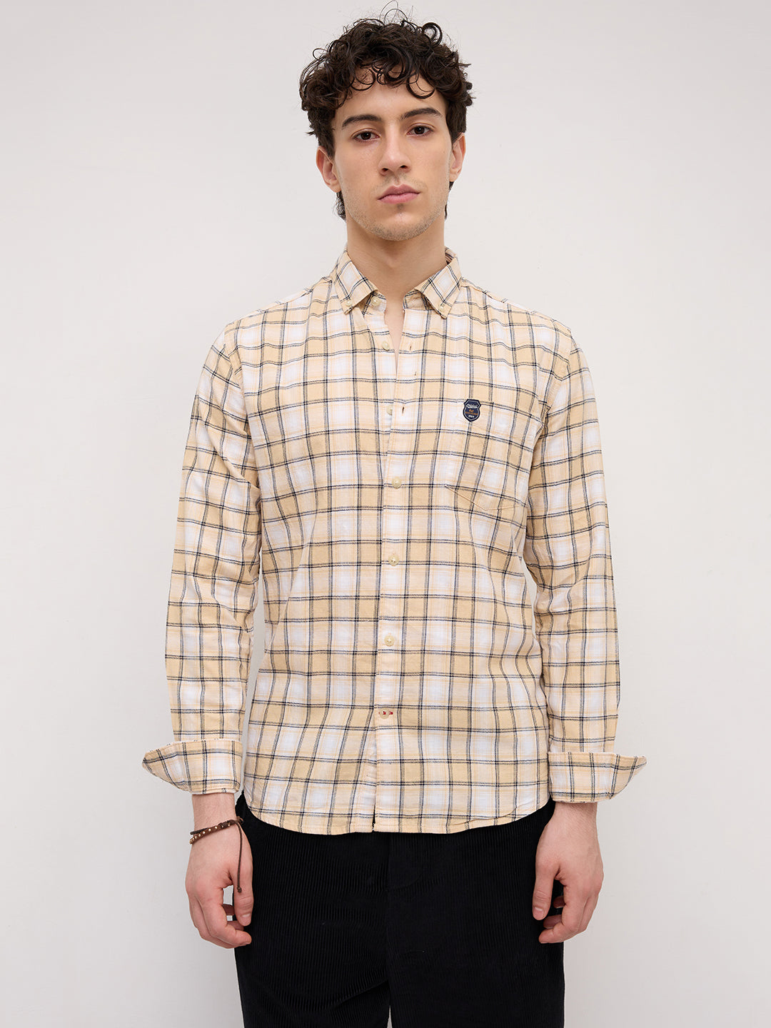 Neutral Beige & Black Windowpane Checks Shirt