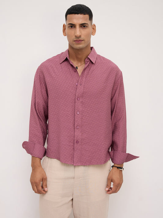 Rosewood Pink Dot Textured Boxy Fit Crop Shirt