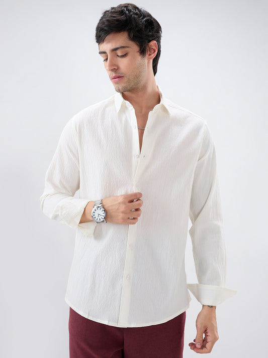 Cloud White Breezy Textured Shirt