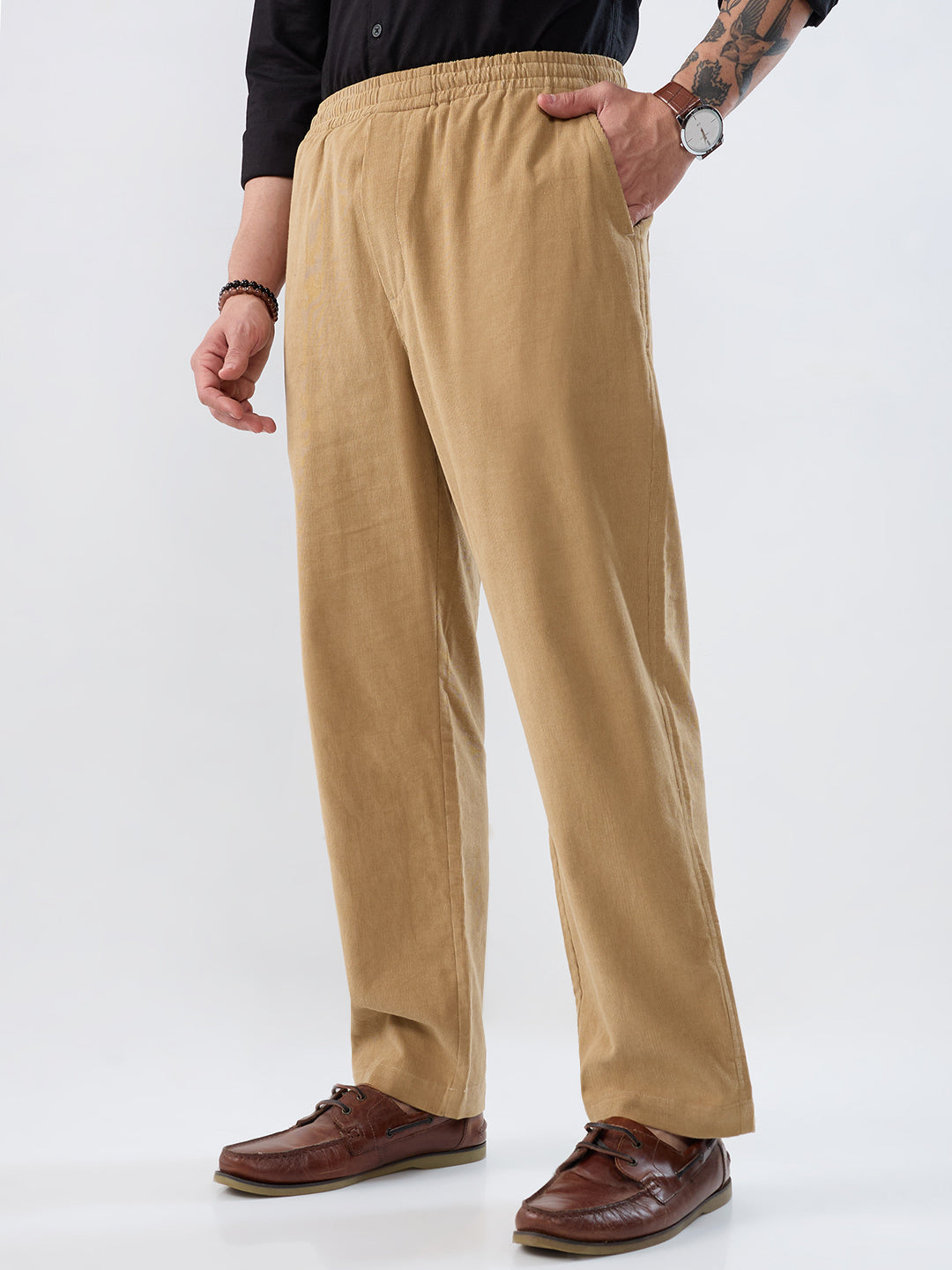 Death Valley Beige Corduroy Tapered Trousers