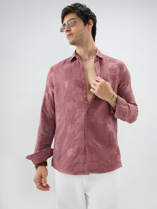 Wild Orchid Pink Block Checks Motif Embossed Shirt