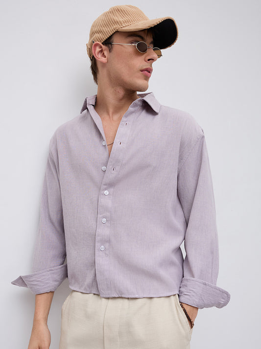 Soft Lilac Smooth Weave Boxy Fit Crop Shirt
