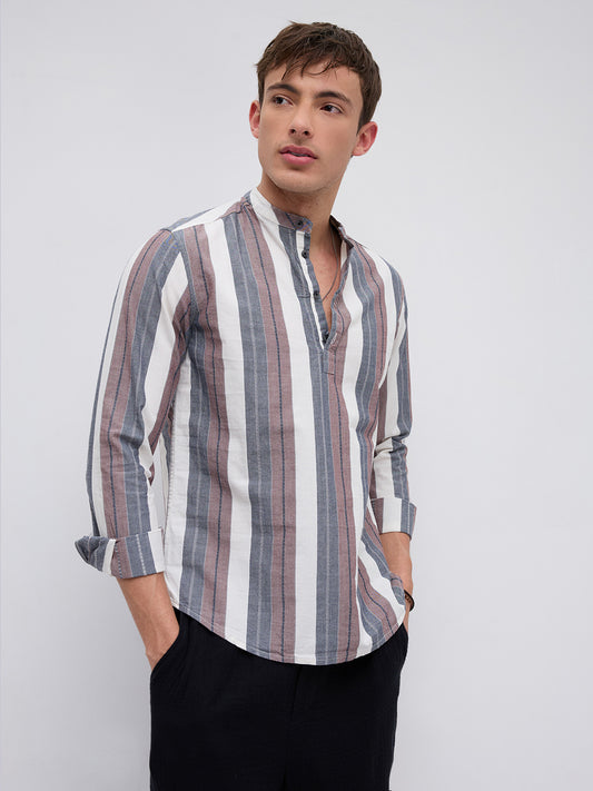 Refined White & Grey Broad Striped Kurta