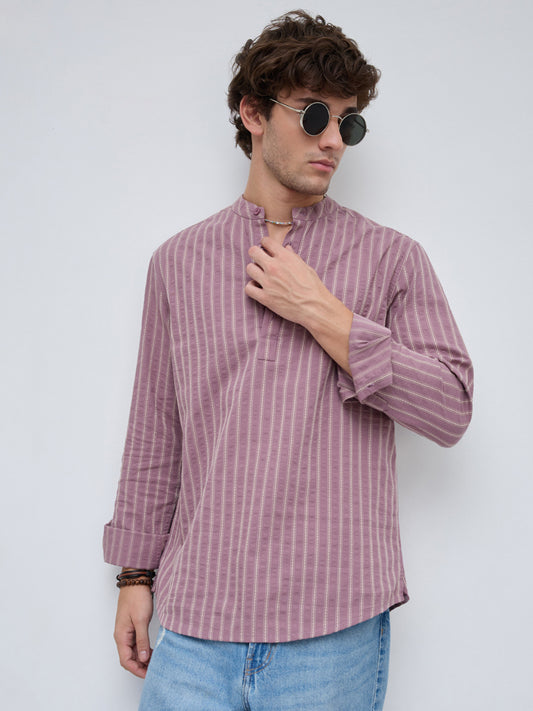 Luxe Raspberry Glace Motif Contrast Seersucker Embroidered Kurta