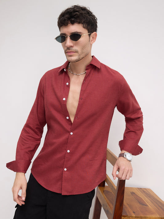 Luxe Blood Red Linen Blend Shirt