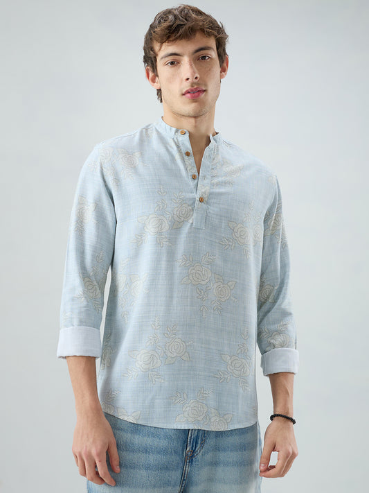 Artistic Blue Floral Printed Kurta