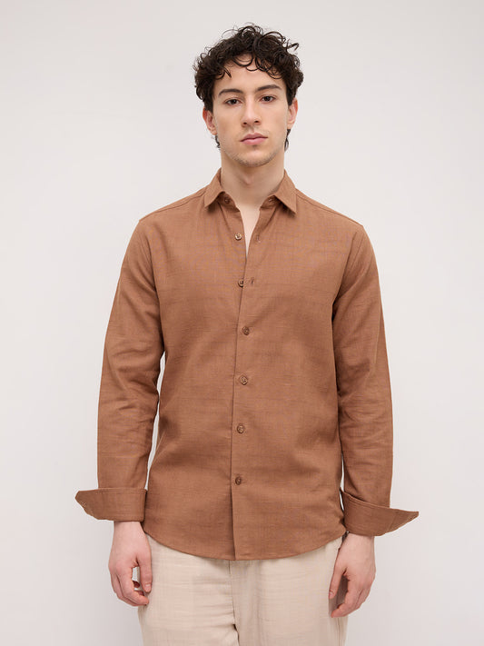 Russet Brown Crossgrain Micro Textured Shirt