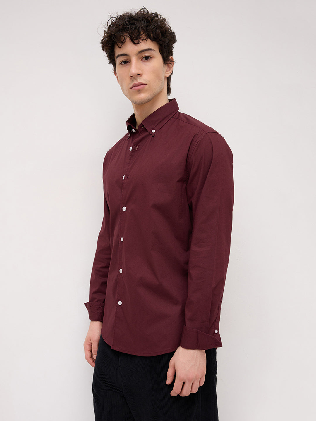 Maroon Button-Down Collar Business Shirt