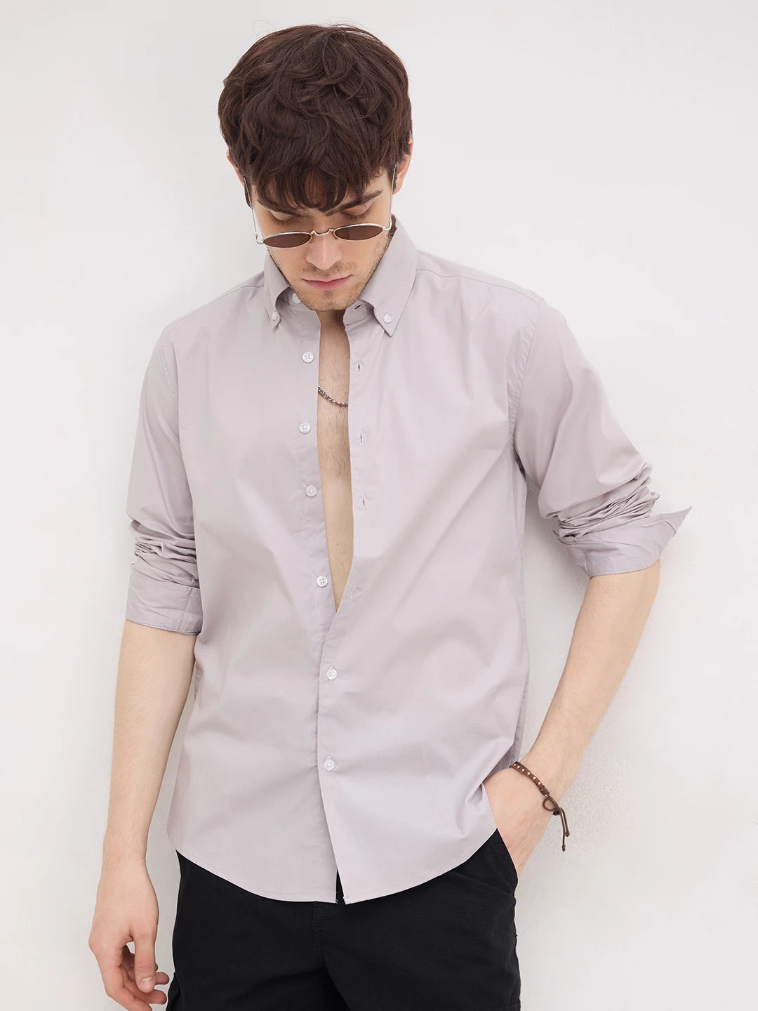 Moon Grey Lyocell Button-Down Collar Shirt