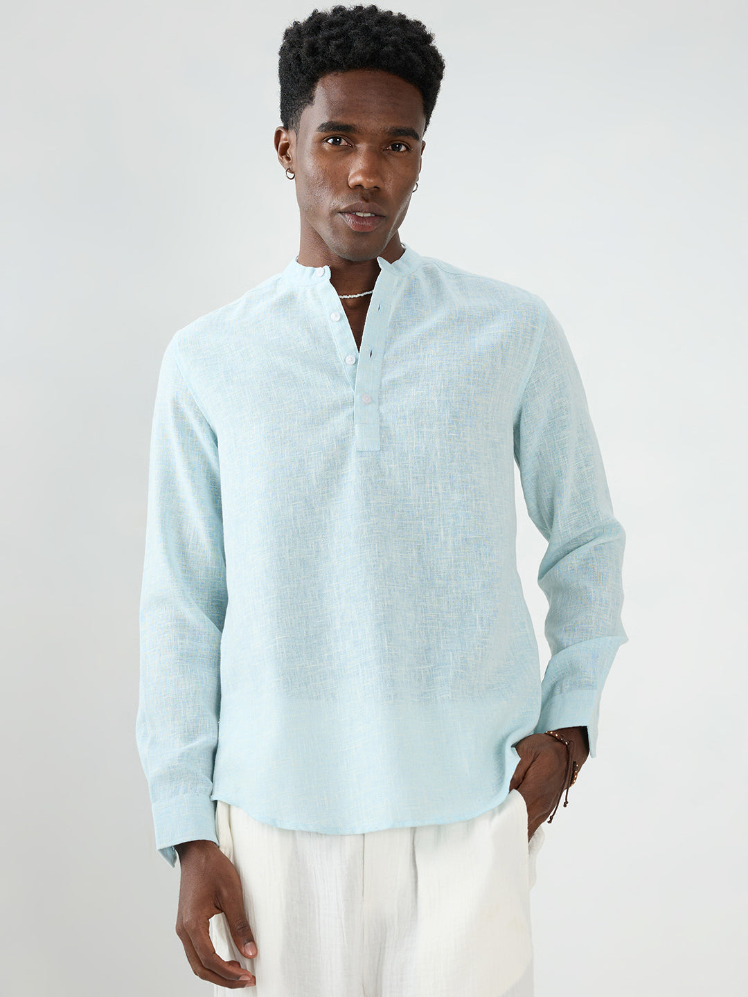 Aqua Mist Slub Textured Vacation Kurta