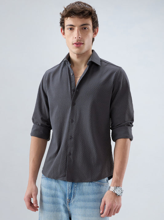 Grey Interlock Maze Weave Knitted Shirt
