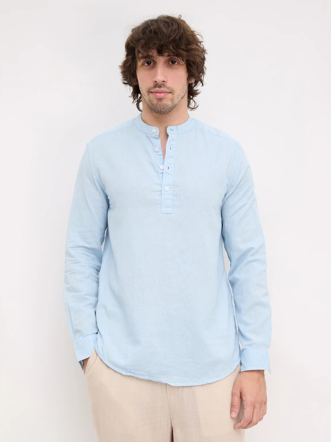 Rich Morning Blues Linen Blend Kurta