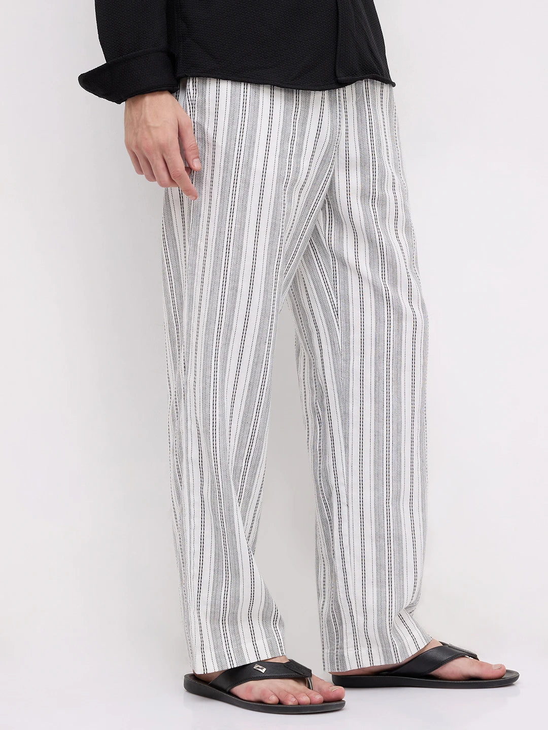 Artisan White Striped Straight Fit Trousers
