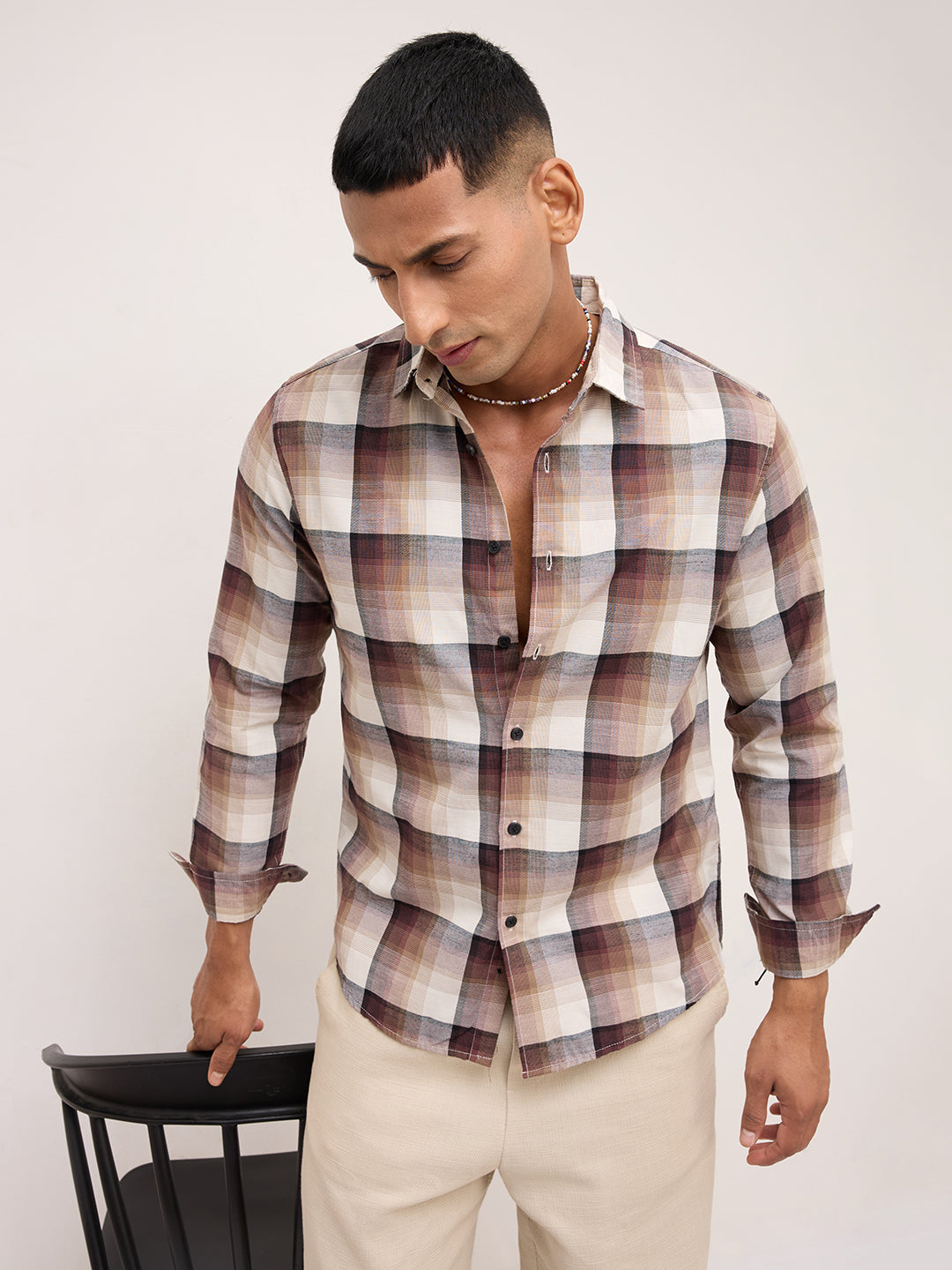 Neutral Multi Tone Textured Checks Shirt