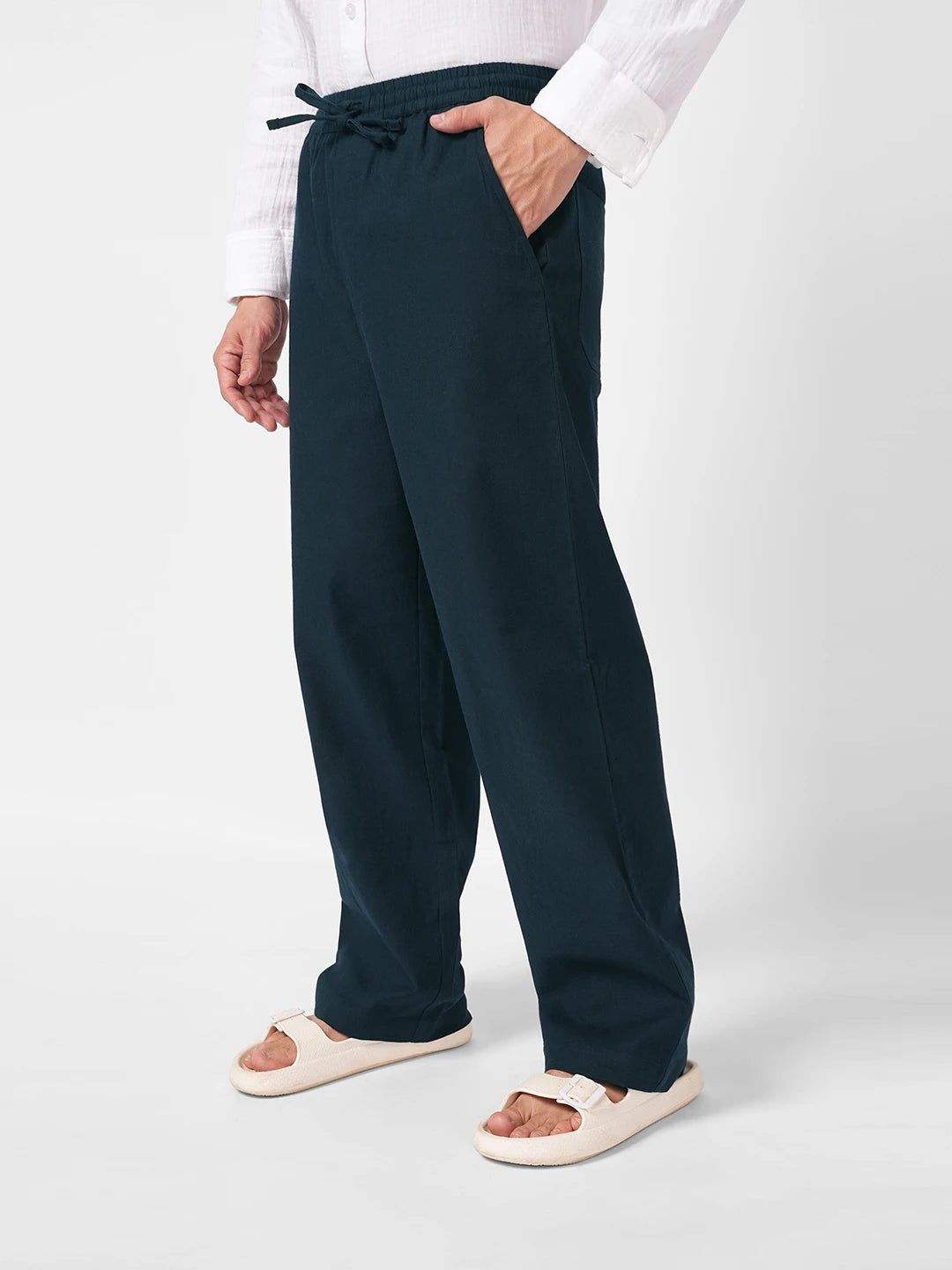 Navy Fine Weave Straight Fit Trousers