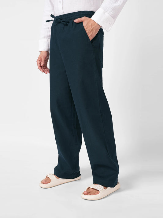 Navy Fine Weave Straight Fit Trousers