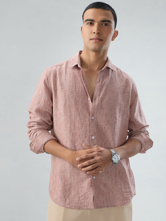 Heathered Taupe Fine-Weave Crinkled Shirt