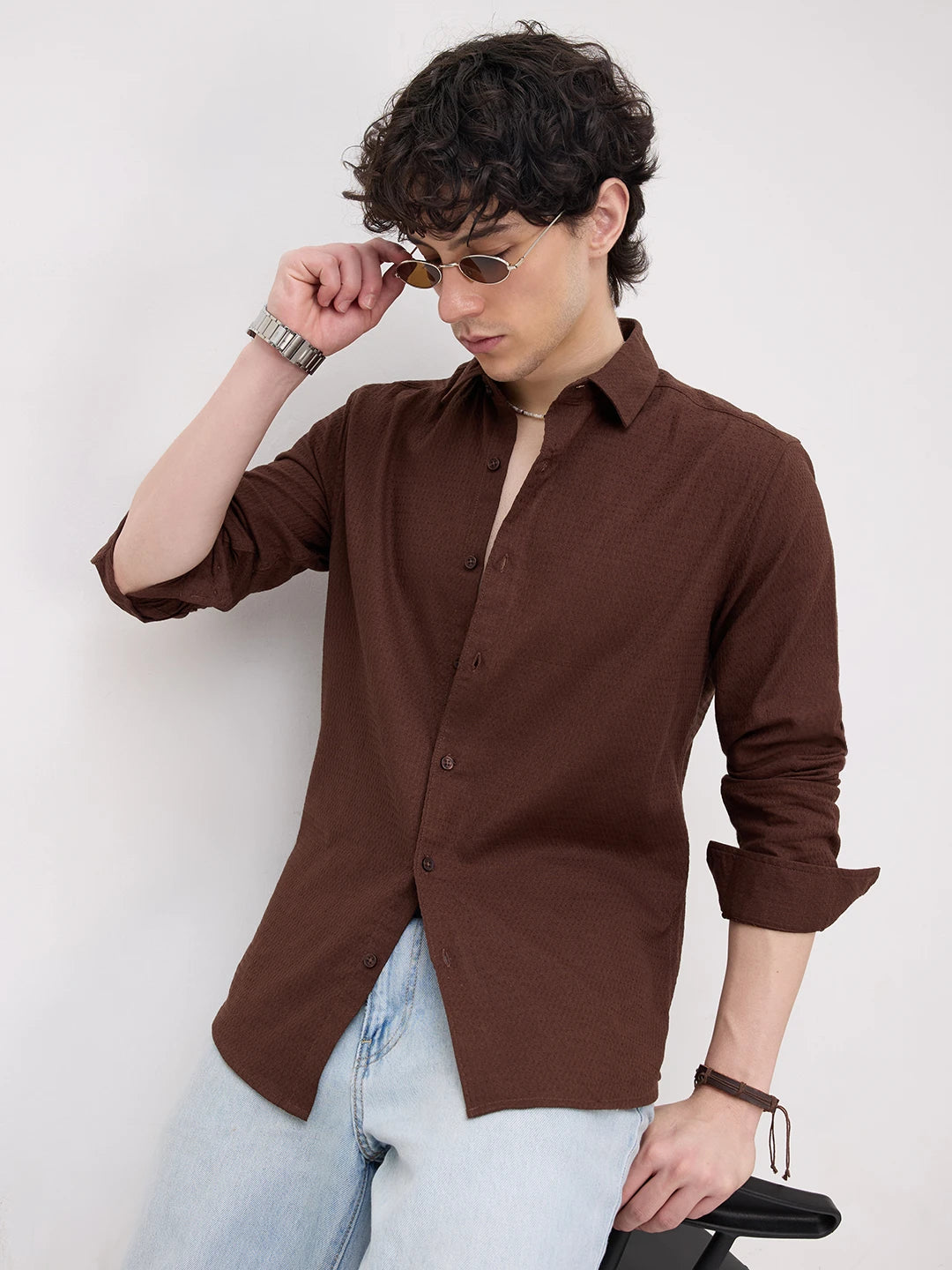 Chocolate Brown Micro Textured Shirt