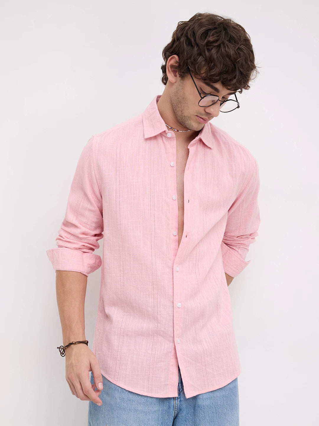 Soft Blush Pink Sheer Textured Shirt
