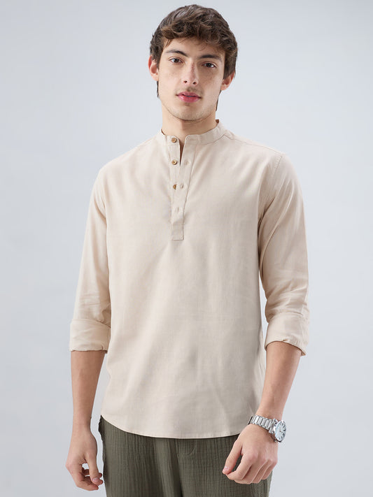 Premium Beige Slub Textured Linen Blend Kurta